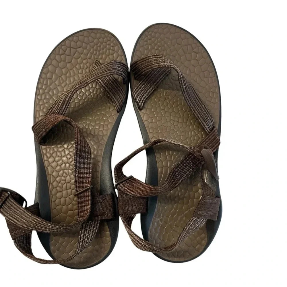 Chaco Mens Brown Eco Tread Non Marking Toe Loop Adjustable Strap Shoes Sz 10 GUC - Picture 1 of 11